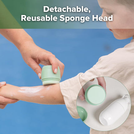 Haakaa Sunscreen Applicator, 2-in-1 Refillable Sunscreen Dispenser & Applicator for Kids with Soft Sponge Head, Leakproof Travel Sunblock Applicator, 1.7 oz, 1 Base