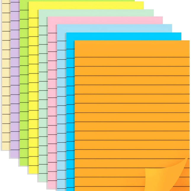 SourcetoHome (9 Pack) BOKUGE Lined Sticky Notes 4x6 in, Strong Adhesive Self Stick Note Pads, Sticky Notes with Lines, 9 Colorful Options, Perfect for Office, Classroom, Task Reminders, Smooth Writing - General - front view