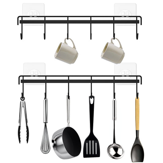 Kitchen Utensil Hanger, Adhesive Utensil Holder, Black, 2 Pcs
