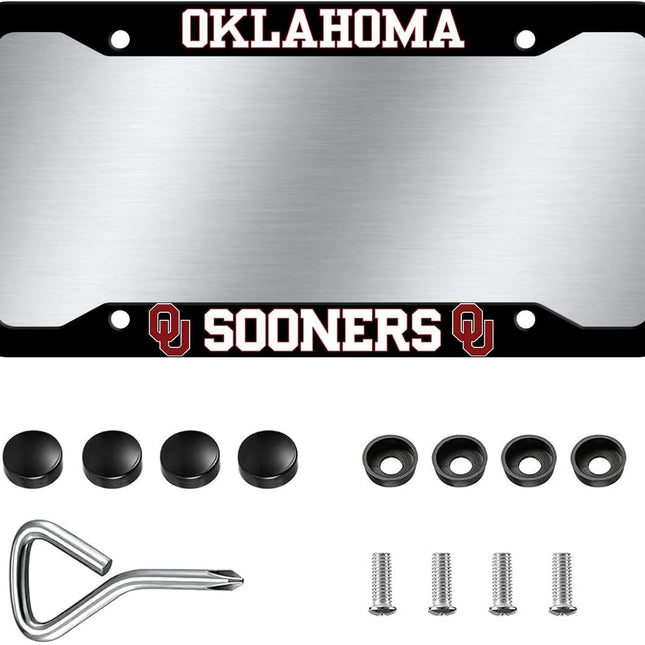 1PC Aluminum License Plate Frames for Oklahoma Sooners,Metal Matte Black
