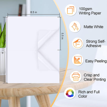 Printable Sticker Paper for Inkjet Printer, 40 Sheets 5.5x8.5 Matte Sticker Printer Paper Full Sheet Labels, 2 Per Page Sticker Paper for Laser/Inkjet Printers, Letter Size