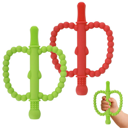 Fu Store Hollow Teether Tube 2 Pack Apple Shape Chew Straw Sensory Toy for Infant Toddlers Silicone Tubes Teething Toys for Babies 0-6 0-12 0-36 Months Gifts Teething Relief Soothing Gums (Red Green)
