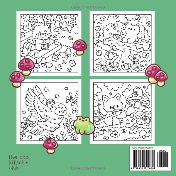 Kawaii Woodland Animals Cozy Coloring Book