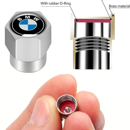Tire Valve Stem Caps for BMW M X1 X3 M3 M5 X1 X5 X6 Z4 3 5 7 Series Metal Car Wheel Air caps Auto Valve Stem Caps Accessories 4 Pcs Silver