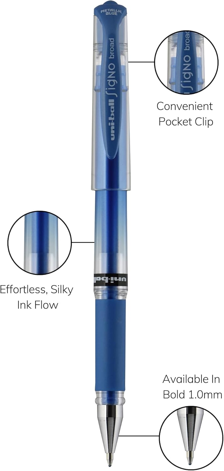 Gel Pens, Bold Point (1.0mm), Metallic Blue Ink, 6 - photo 3