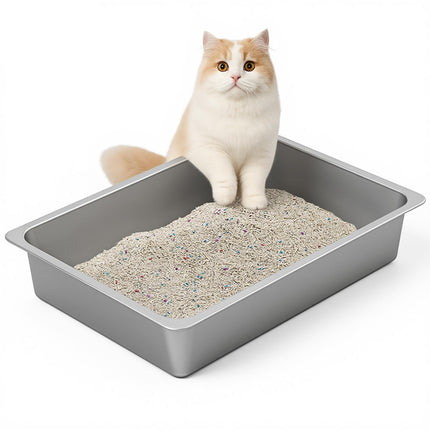 Large High Sided Stainless Steel Cat Litter Box, Non-Stick