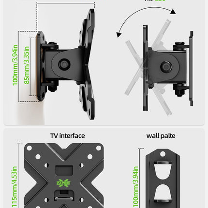 USX MOUNT Small TV Wall Mount Monitor Bracket | RV TV Mount | with Swivel and Tilt VESA Wall Mount for 10-26 27 32 inch LED OLED TVs and Monitors - VESA Size Up to 100x100mm and 22lb Capacity-XMS002