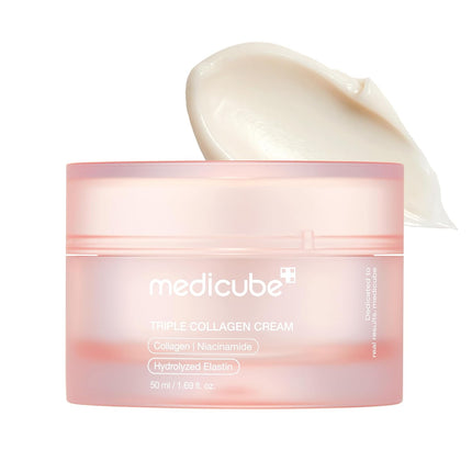 Medicube Triple Collagen Cream - Hydrating & Firming Moisturizer with Hyaluronic Acid, Premium Elastin, Shea Butter - Wrinkle Care & Boosts Elasticity - Korean Skincare, 1.69 oz