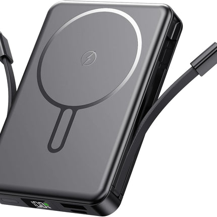 Magnetic Portable Charger, Power Bank Fast Charging 22.5W 10000mAh, Portable Charger with Built in Cable, for Magsafe Battery Pack Compatible with iPhone 17/16/15/14/13/12 Pro/Pro Max, Samsung Black