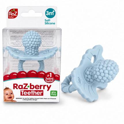 Silicone Teether Pacifier – Teething Relief for Infants, Food-Grade, BPA-Free, Hands-Free, Natural Berrybumps Fruit Texture for Sensory Development, Freezable, 2-Pack - Red & Blue