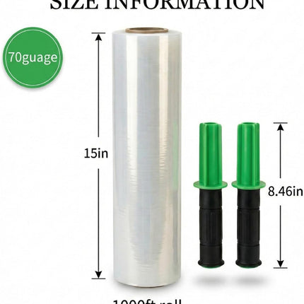 Stretch Film Wrap for Moving, 3 Pack 15 Inch x 1000ft 70 Gauge, Plastic Wrap for Moving with Handle, Packing, Shipping, Pallet & Furniture Protection