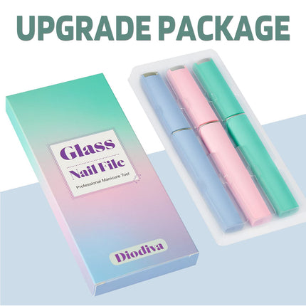 Set de 3 limas de uñas de vidrio con estuche para uñas naturales