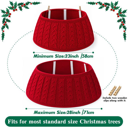 Christmas Tree Knitted Collar Skirt Red for Holiday Home Party Decoration