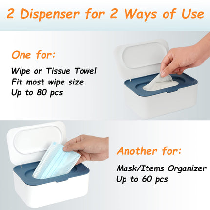 2 Pack Wipes Dispenser, Wipe Holder for Baby & Adult, Seposeve Refillable Wipe Container, Keeps Wipes Fresh, One-Handed Operation. Non-Slip, Easy Open/Close Wipes Pouch Case(2 Blue)