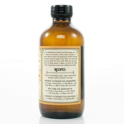 MacSweeties Cocktail Syrups & Bitters - Orange ‘n’ Cream Cocktail and Soda Syrup Flavor - Premium Cocktail Mix For An Old-Fashioned / Key Lime Margarita - Simple Syrup for Cocktails - 8 Ounce Bottle