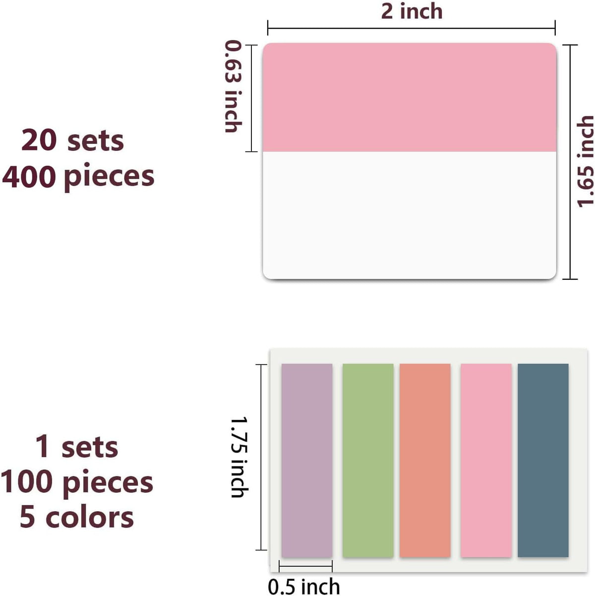 500 PCS Book Tabs 2 Inch Sticky Index Tabs, Colored Page Markers Repositionable Tags Reading Tabs Self - photo 3