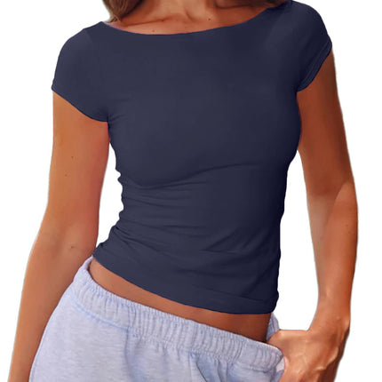 Women's Boat Neck Baby Tee Short Sleeve T-Shirts Going Out Tops