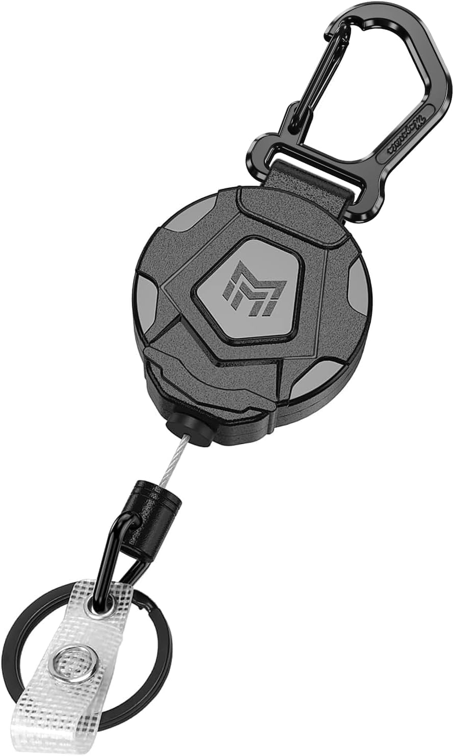 Retractable Keychain, Heavy Duty Carabiner Badge Holder, Tactical ID Badge Reel with 31.5” Steel Retractable Cord, 8.0