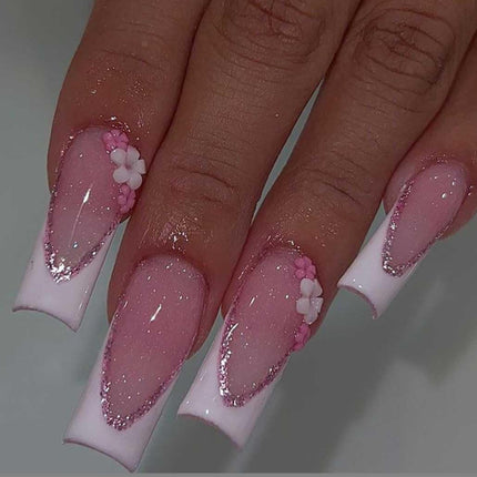 Press on Nails Almond Fake Nails with Gold Line Design Glue on Nails Acrylic Nails Glossy Full Cover Stick on Nails for Women 24Pcs