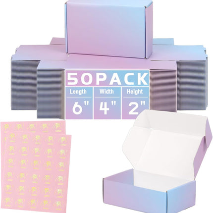 6x4x2 Inch Small Shipping Boxes for Packaging Small Business, 50 Pack Mailing Boxes Corrugated Cardboard Mailer Gift Box (Gradients)