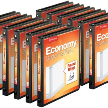 Cardinal Economy 3 Ring Binders, Binders for School and Office, Durable 1/2 inch Round Rings, Holds 125 Sheets, ClearVue Presentation View, Non-Stick, Black, Carton of 12 (90602)