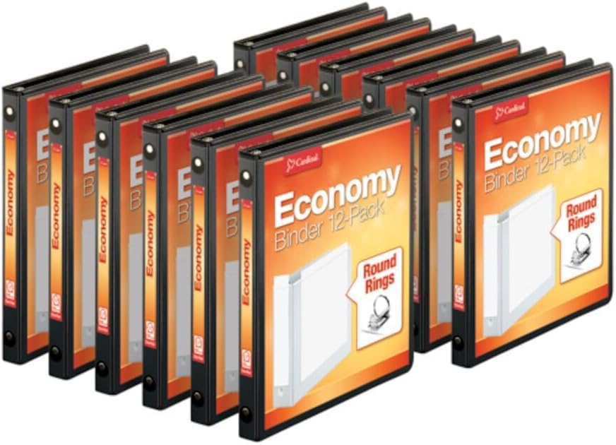 Economy 3 Ring Binders, Binders for School and Office, Durable 1/2 inch Round Rings, Holds 125 Sheets, Presentation