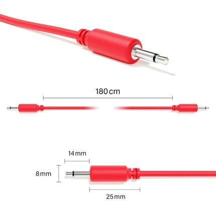 5-Pack - Mono Modular Patch Cables - TS 3.5mm 1/8" Eurorack Synthesizer [Red | 15 cm - 5.91"]