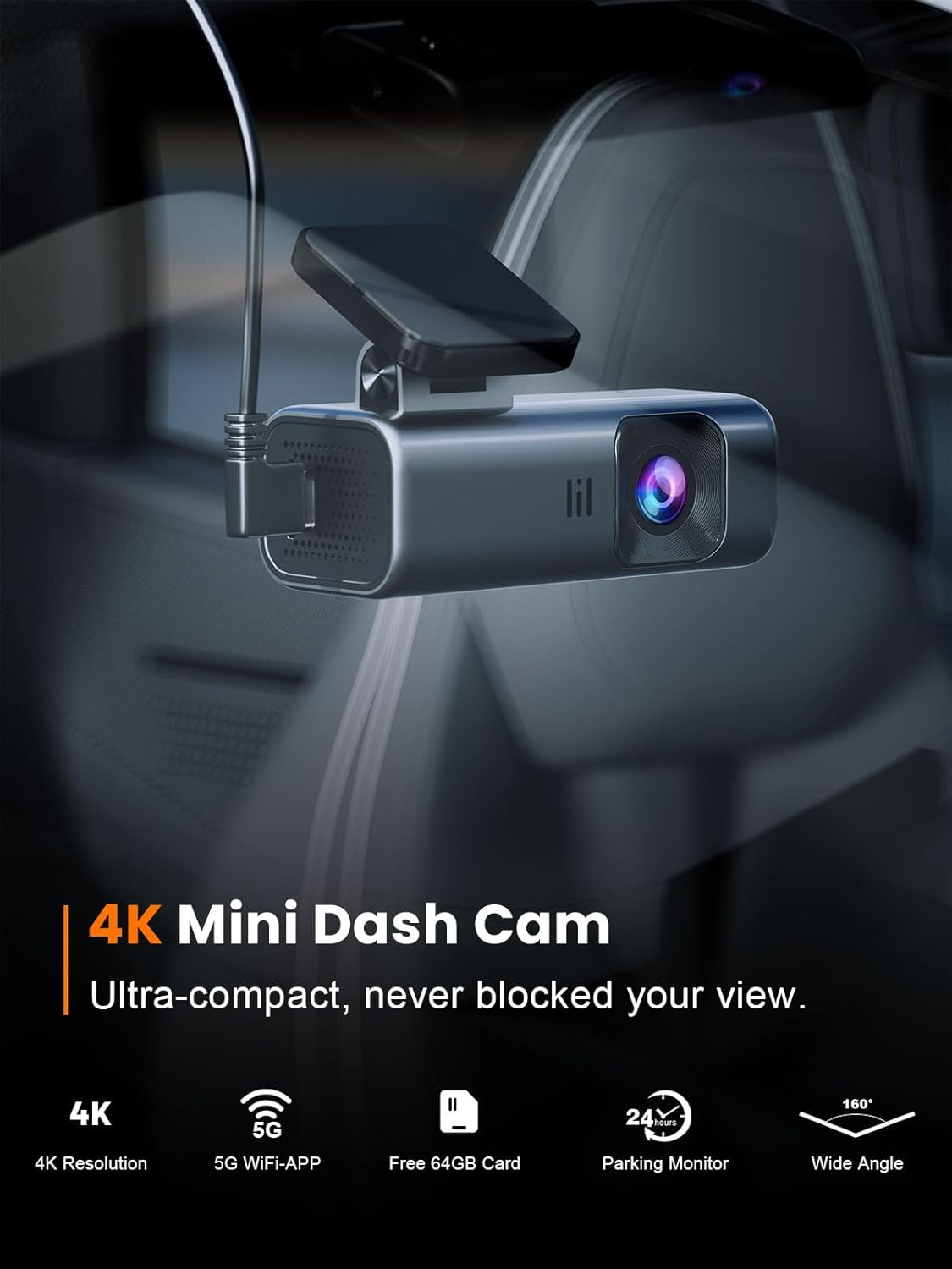 4K Front Dash Cam with Built-in 5G WiFi and 64GB Card - photo 2