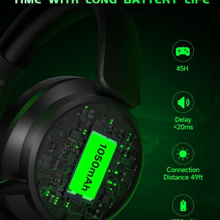 RYR Wireless Gaming Headset for Xbox Series X|S, Xbox One, PS5, PS4, Switch, Mac, Bluetooth 5.3, 3D Surround Sound, Rotatable Earmuffs, Gaming Headphones with Noise Canceling Microphones-Blackgreen