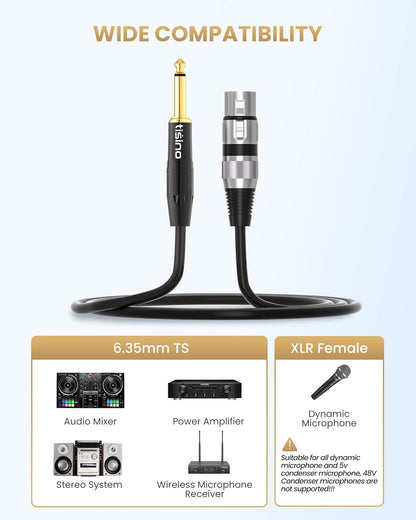 Female XLR to 1/4 (6.35mm) TS Mono Jack Unbalanced Microphone Cable Mic Cord for Dynamic Microphone  - photo 5