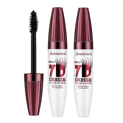 Amococo 2 Packs 7D Waterproof Mascara, Long-Lasting & Buildable Volume, Natural Length, Exquisitely Full Lashes, Smudge-Proof, Thickening Eye Makeup for Defined Curl, 0.35 oz