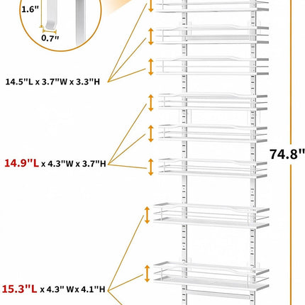 White 9-Tier Over The Door Pantry Organizer, Pantry Organization And Storage, Metal Hanging Spice Rack Shelves Door, Home & Kitchen Essentials, Laundry Room Bathroom Organization