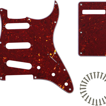SSS 11 Holes Strat Electric Guitar Pickguard and BackPlate Set for Fender USA/Mexican Made Standard Stratocaster Modern Style Guitar Parts,Red tortoise 4ply