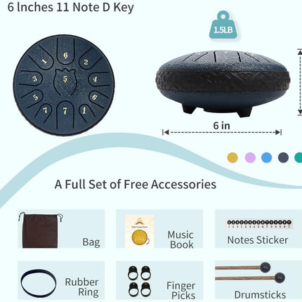 Steel Tongue Drum 6 Inche 11 Note Steel Drums Rain Chime,Raindrop Drum,Rain Drum for Outside Garden（Dark Blue）