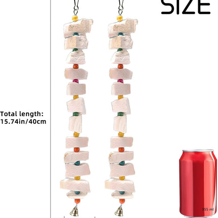 2 Pack Bird Toys, Parakeet Toys with Cuttlebone, Natural Cuttle Bone Bird Beak Grinding Stone & Parrot Chew Cuttlebone Cage Accessories with Bell for Budgie, Conure, Lovebird - 12 Pieces