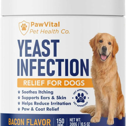Natural Yeast Infection Treatment for Dogs, 150 Chews – Anti Yeast Support for Itchy Skin & Ears – Helps Reduce Irritation & Paw Licking – Probiotic + Herbal Blend – Bacon Flavored Soft Chews