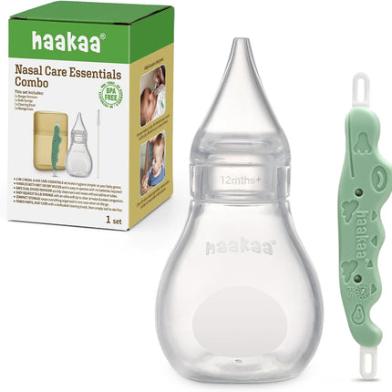 Haakaa Nasal Care Essentials Combo, Nasal Aspirator for Baby with Baby Nose Picker, Gentle Infant Ear & Nose Care Set with Case for Home or Travel