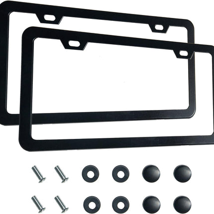 2PCS Premium Matte Black License Plate Frames, Solid Rust-Proof Aluminum Holder with 2 Holes, Universal Car Frame for Women and Man, Including Screws, by Lengnoyp.