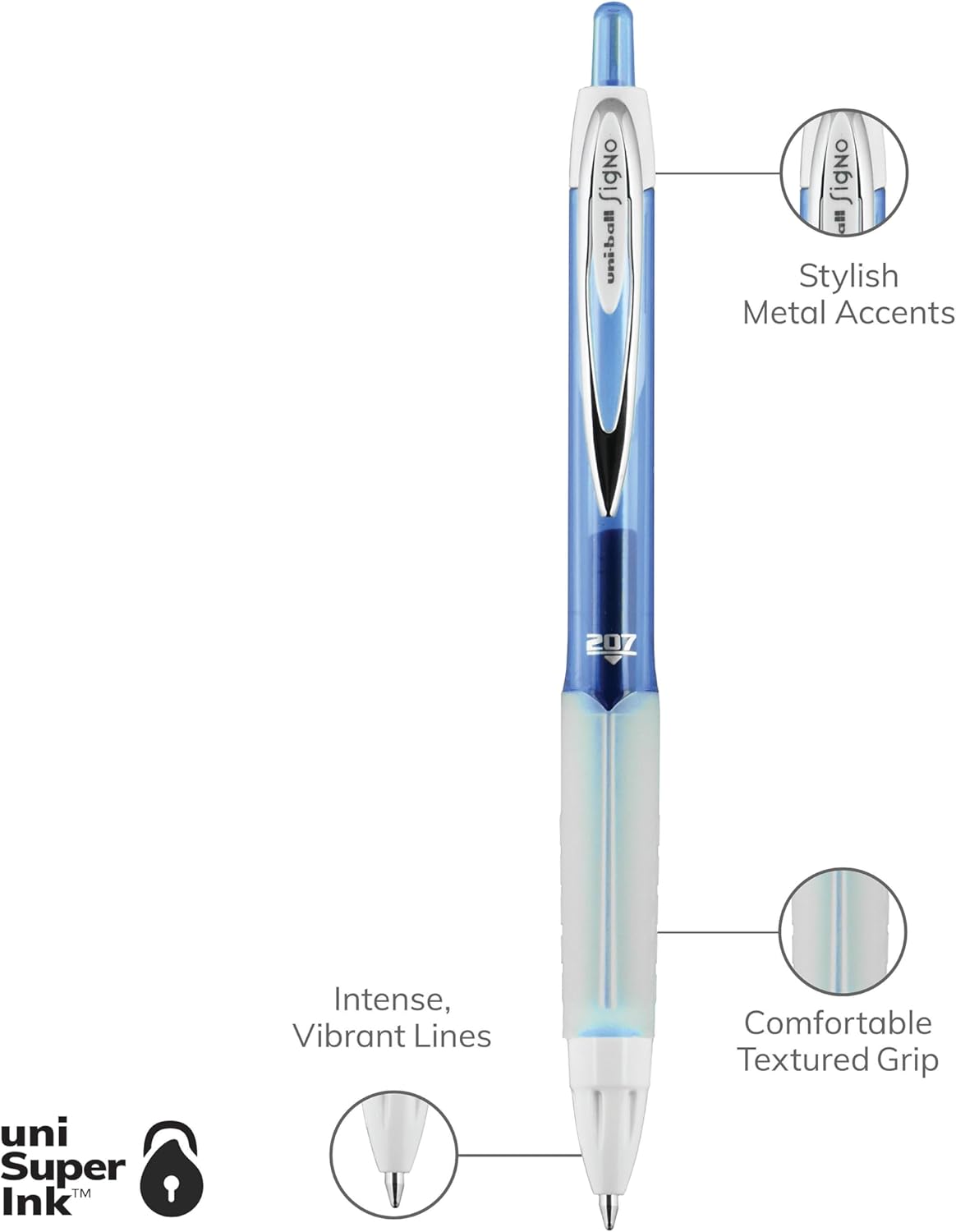 Fashion Retractable Gel Pen, Medium Point (0.7mm), Blue Ink, 6 Pens - photo 3