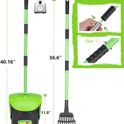 40.16" Pooper Scooper Set – Swivel Bin & Rake Kit with 100 Waste Bags
