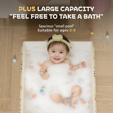 Foldable Baby Bathtub with Cute Animal Print, Portable Infant Bath Tub ，31.5x17.7x9.8 Inch Expanded (Yellow)