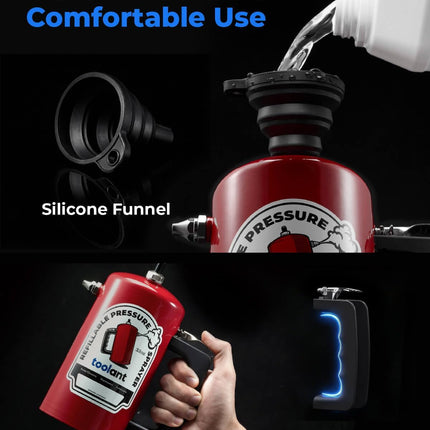 toolant 32oz Refillable Pressurized Sprayer, Steel Canister, Rust-Resistant Lining, Needle Valve Leak-Resistant, Dual Nozzles 1.0/0.6mm, Funnel Included, 200 PSI Max, for Brake Cleaner & Solvents, Red