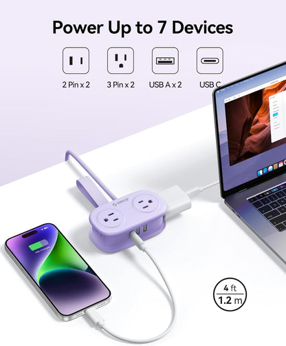 4FT Purple Cruise Approved Travel Power Strip with 4 AC Outlets, 2 USB-A Ports, 1 USB-C Port, and 45 - photo 3