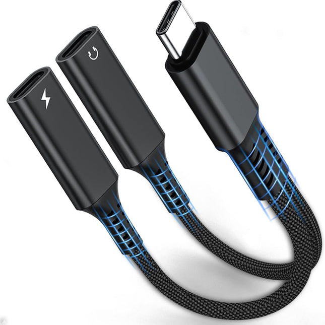 USB C Splitter, Dual USB C Headphone and Charger Adapter, 1 in 2 Out Type C Audio Jack Dongle with PD 60W Fast Charging