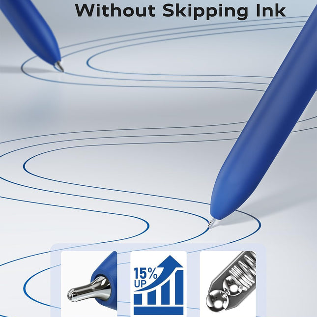 Blue Gel Pens, 12Pcs Quick Dry Blue Ink Pens with 3 Extra