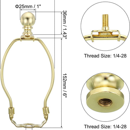 PATIKIL 6 Inch Lamp Harp Kit with Finial, 1 Set Detachable Shade Bracket Holder, DIY Lighting Accessories for Table Floor Lamps, Gold Tone