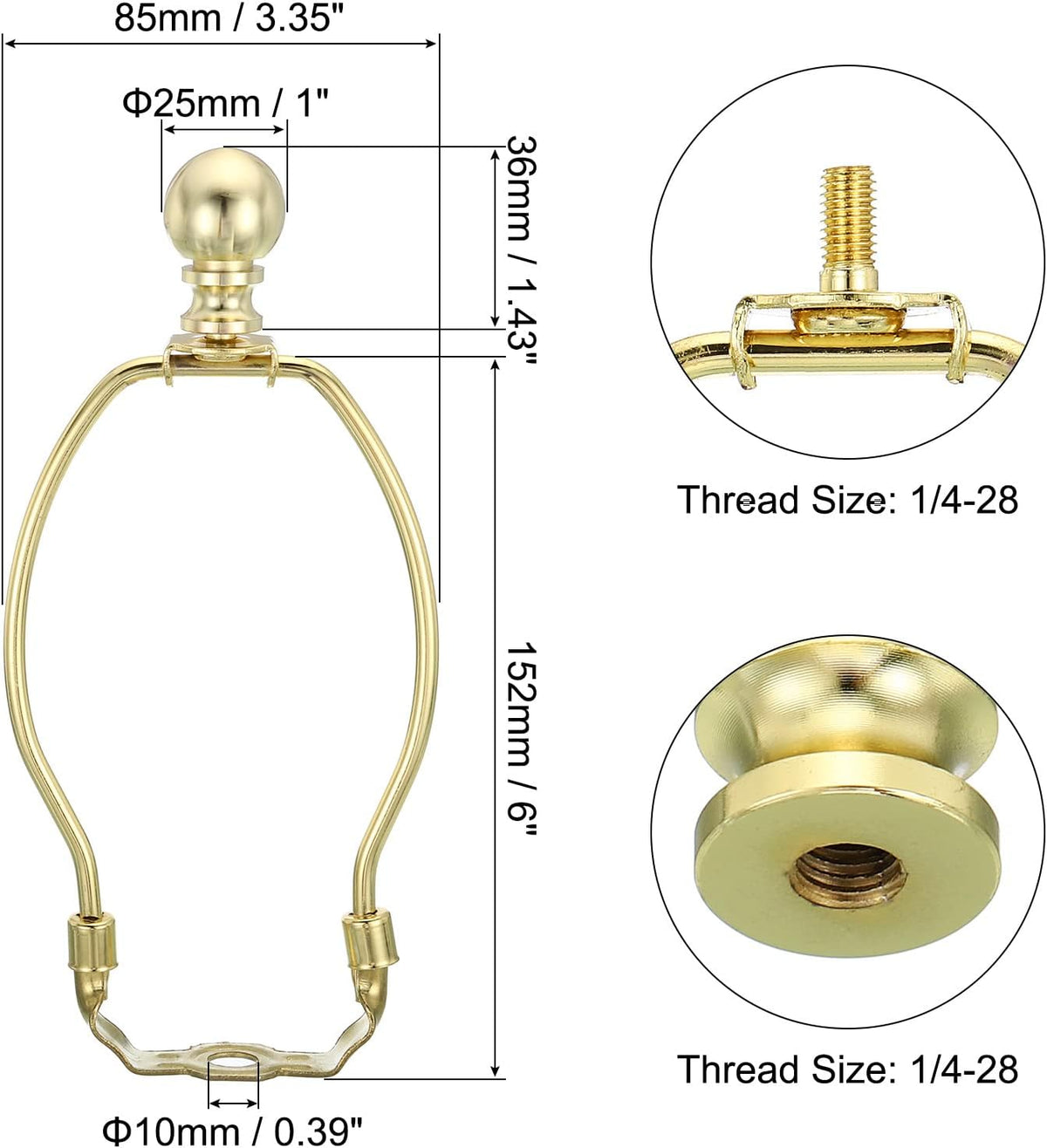 6 Inch Gold Tone Lamp Harp Kit with Finial - photo 2