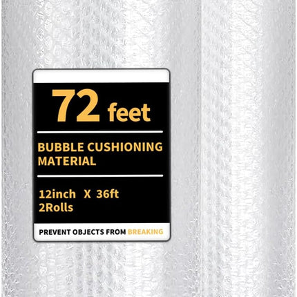 Bubble Cushioning Wrap 2 Pack 12 Inch x 72 ft Bubble Wrap for Packing，Moving Boxes and Shipping for Your Business，Perforated Every 12 in.Suitable for Filling Packaging Boxes.