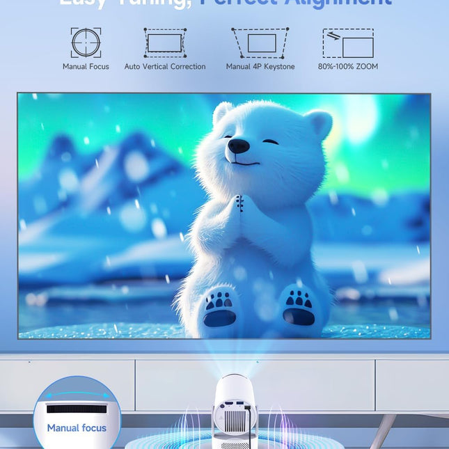 Mini Projector with WiFi 6 and Bluetooth 5.4, Portable Projector 4K Support, 5W Soundbase Speaker, Auto - photo 2