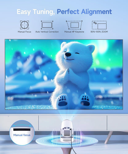 Mini Projector with WiFi 6 and Bluetooth 5.4, Portable Projector 4K Support, 5W Soundbase Speaker, Auto - photo 2